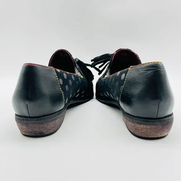 L'Artiste Shoes Womens 38 US 7.5 8 Black Gold Polka Dot Loafers Tassel Heels - Picture 9 of 13